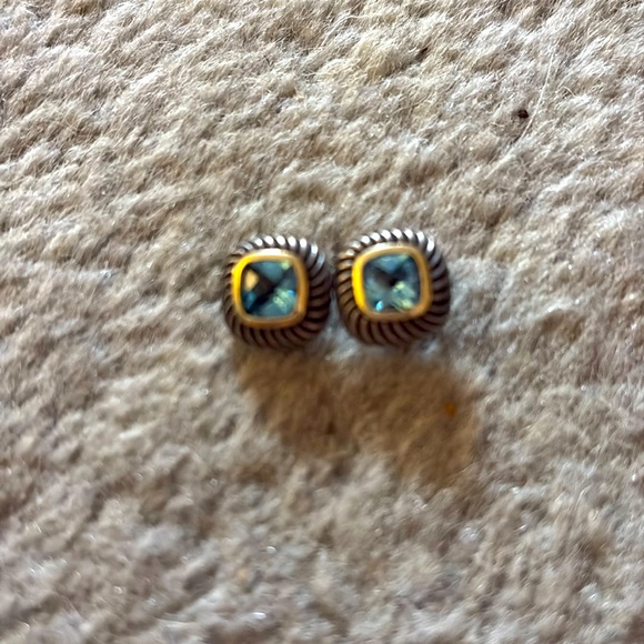 David Yurman 18k 750 14k 585 Yellow Solid Gold Blue Topaz Albion Earrings - Picture 1 of 1